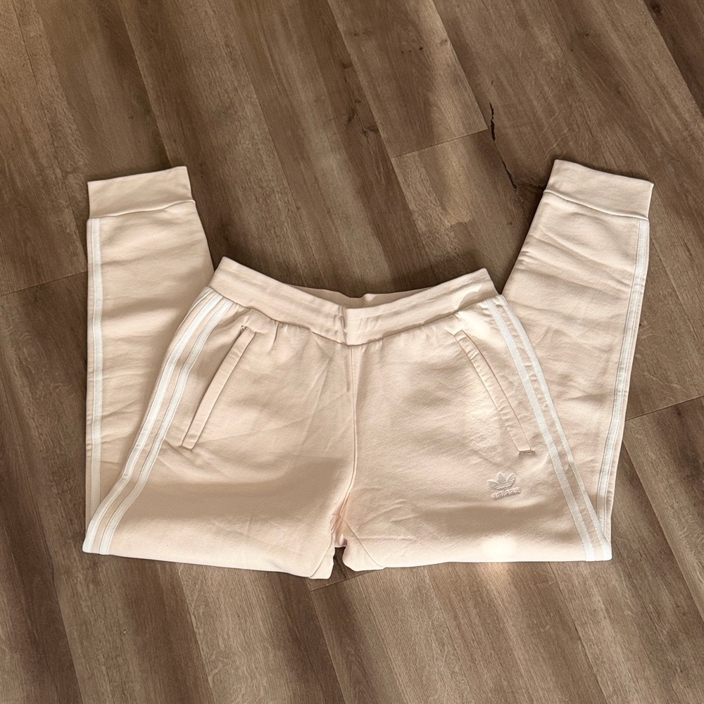 adidas Cream-White Track Joggers with Signature Stripes NWOT